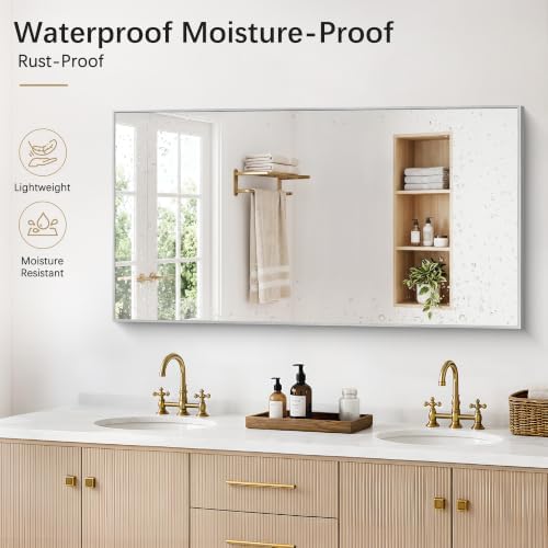 DESBING 30" x 55" Bathroom Mirror, Silver Metal Frame Wall Mirror