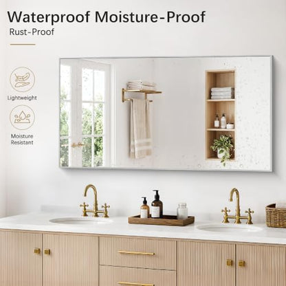 DESBING 30" x 55" Bathroom Mirror, Silver Metal Frame Wall Mirror
