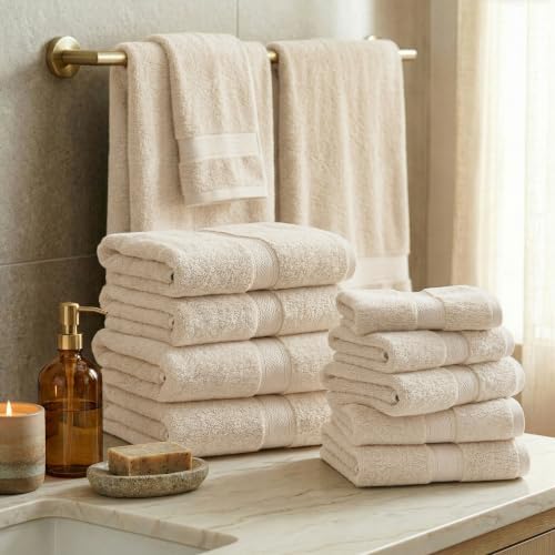 SUPERIOR Egyptian Cotton Ultra Plush & Absorbent, 12 Piece Set, Cream