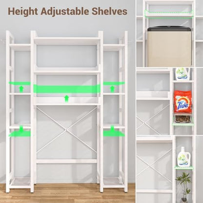 Besiost Over The Toilet Storage, 11 Tier Bathroom Organizer with Dual Side Racks and 2 Fabric Drawers, Adjustable Freestanding Rack Space Saver for Small Spaces, White