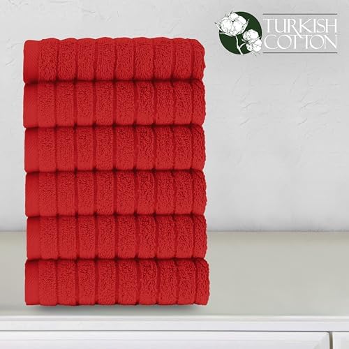 Elegant Comfort 100% Turkish Cotton Corduroy Ribbed Luxury Washcloths 6 Pack Soft 13 x 13 Inch - Higly Absorbent, Durable, Quick Dry, Spa Premium Hotel Quality for Bathroom or Travel, Red