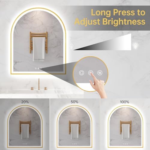 30"x36" Arched LED Lighted Bathroom Mirror with Lights