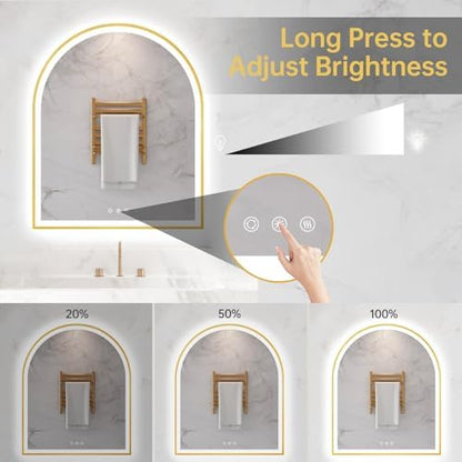 30"x36" Arched LED Lighted Bathroom Mirror with Lights
