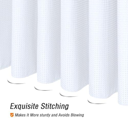 Gibelle White Cloth-Textured Shower Curtain, Hotel Style, 72 X 72