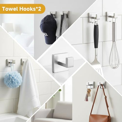 5 Piece Bathroom Towel Bar Set - SUS304 Stainless Steel Brushed Nickel Bath Towel Holder, 16 Inch Towel Racks for Bathroom Wall Mounted, Bathroom Hardware Accessories Set