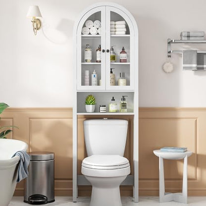 Arched Over The Toilet Storage Cabinet with Acrylic Doors, Bathroom Shelf