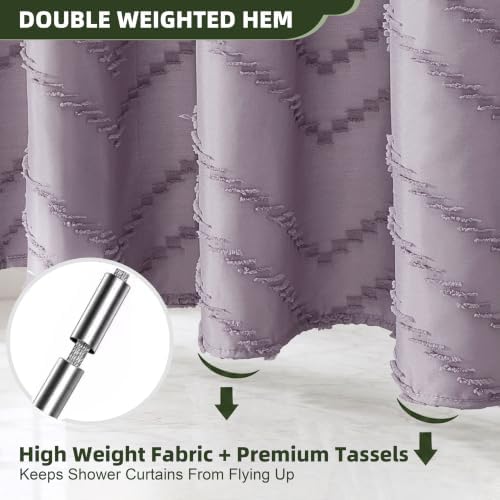 Siiluminisoy Boho Shower Curtain Woven Fabric Purple Cute Shower Curtain Modern Farmhouse Textured Tufted Chevron Striped Minimalist 72 x 72 Bathroom Shower Curtain Set with Hooks
