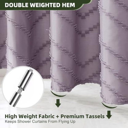 Siiluminisoy Extra Long Boho Shower Curtain - Purple Woven Fabric, 72 x 84, Tufted Chevron Striped, Modern Chic Textured Minimalist