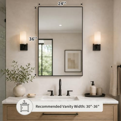 24x36 Matte Black Framed Rectangle Bathroom Vanity Wall Mirror
