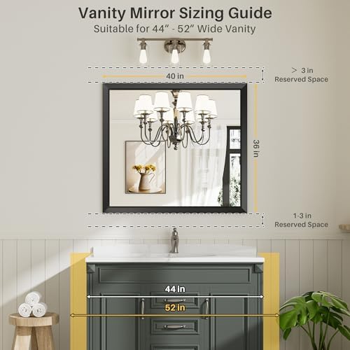 Briivue Black Metal Framed Bathroom Wall Mirror, 40x36 Inch