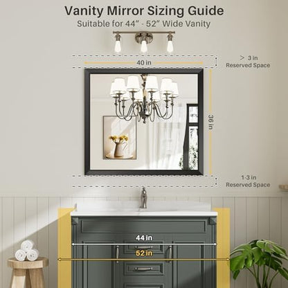 Briivue Black Metal Framed Bathroom Wall Mirror, 40x36 Inch