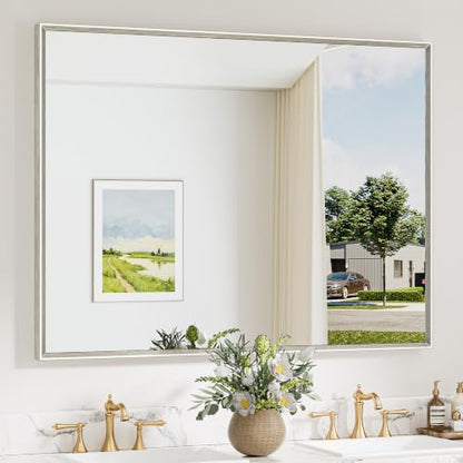 Keonjinn 48 x 36 Inch Brushed Nickel Bathroom Mirrors for Over Sink