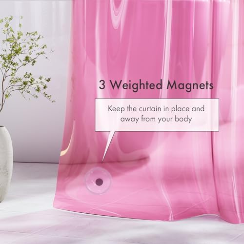 Amazer Shower Curtain Liner 72x72, Plastic Shower Liner PEVA Medium Weight Inside Shower Curtains for Bathroom with Rustproof Grommets, Clear Pink