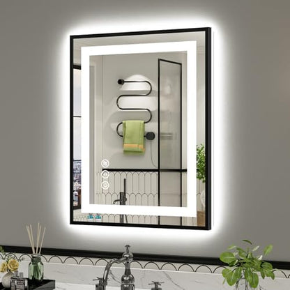 24x32 Inch LED Bathroom Mirror with Black Frame, Backlit & Front Lit