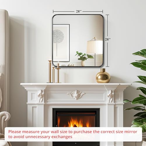 Black Bathroom Vanity Mirror Over Sink 28x28, Small Wall Square Mirror