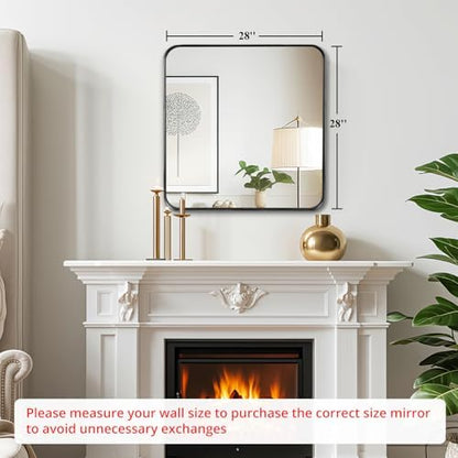 Black Bathroom Vanity Mirror Over Sink 28x28, Small Wall Square Mirror