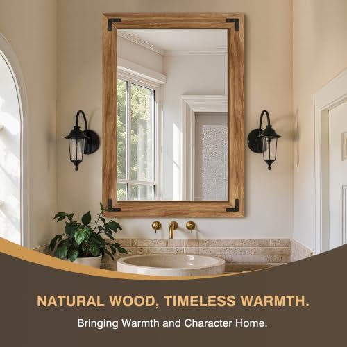 Bathroom Mirror for Wall, 28" x 40" Wooden Vanity Mirror