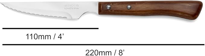 Arcos Table Knives Series, Chop Knife, 110 mm Nitrum Stainless Steel Serrated Blade, Compressed Wood Handle Brown