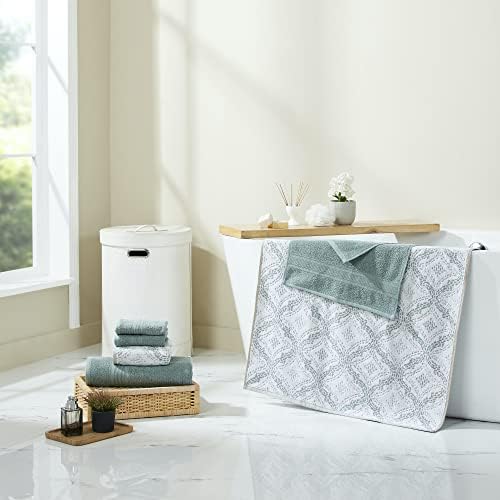 Modern Threads Capri 6-Piece Reversible Yarn Dyed Jacquard Towel Set - Bath Towels, Hand Towels, & Washcloths - Super Absorbent & Quick Dry - 100% Combed Cotton, Ivy