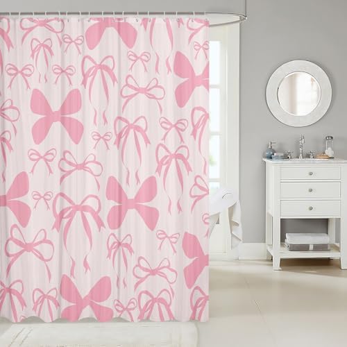 jejeloiu Cute Bowknot Shower Curtain for Bathroom Decor 72"x78" Light Pink Girls Bow Bath Curtain Kawaii Bathroom Accessories Waterproof Polyester Fabric for Stalls Bathtubs Princess Decor