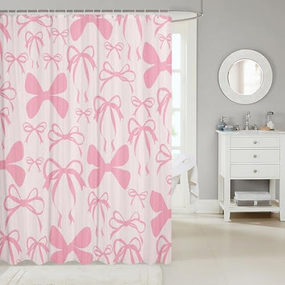 jejeloiu Cute Bowknot Shower Curtain for Bathroom Decor 72"x72" Light Pink Girls Bow Bath Curtain Kawaii Bathroom Accessories Waterproof Polyester Fabric for Stalls Bathtubs Princess Decor