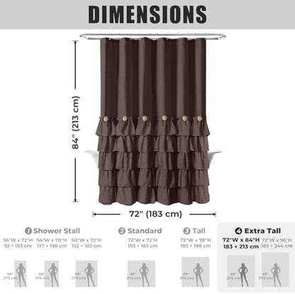 Seasonwood Brown Ruffle Shower Curtain Farmhouse Shower Curtain 72 X 84
