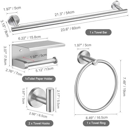 TURS Brushed Nickel 5-Piece Bathroom Hardware Set Towel Bar Set SUS304 Stainless Steel Towel Racks for Bathroom Wall Mounted, 23.6-Inch