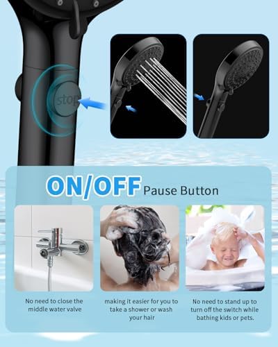 FASDUNT Shower Head with Handheld, High Pressure Showerhead with Hose Black