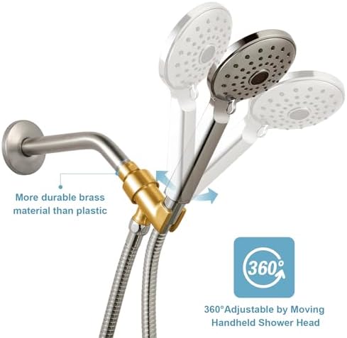 OFFO Shower Head Holder with Solid Metal Ball for Handheld Shower Head, Brushed Nickel Adjustable Shower Arm Mount for Connecting Shower Arm and Shower Hose, 1/2 in IPS Female Inlet and Male Outlet