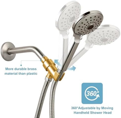 OFFO Shower Head Holder with Solid Metal Ball for Handheld Shower Head, Brushed Nickel Adjustable Shower Arm Mount for Connecting Shower Arm and Shower Hose, 1/2 in IPS Female Inlet and Male Outlet