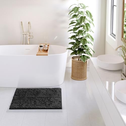 Hearth & Harbor Bathroom Rugs, Chenille Bath Mat - Machine Washable Bath Mats for Bathroom Non-Slip Backing Rubber, Quick Dry Bathroom Mat