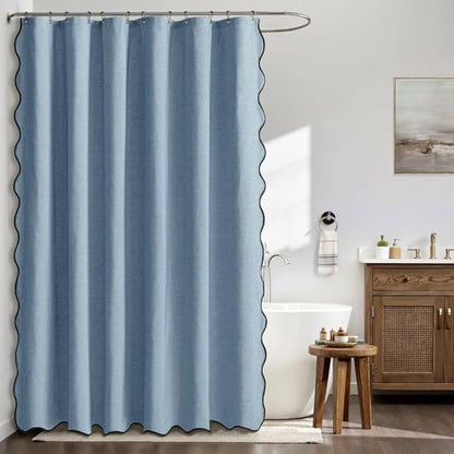 MIULEE 72"x84" Extra Long Scalloped Shower Curtain Moonlight Blue