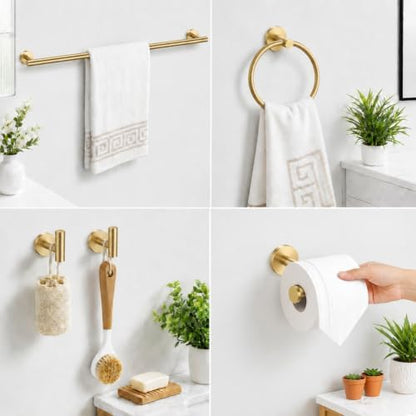Brushed Gold Bathroom Accessories Set, 10 Pieces Gold Towel Bar Bathroom Hardware Set, 24 Inch Towel Racks for Bathroom, SUS304 Stainless Steel Bathroom Towel Holder Toilet Paper Holder Wall Mounted
