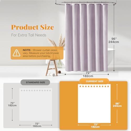 BTTN Extra Long Linen Textured Waterproof Shower Curtain, 72x96, Lavender