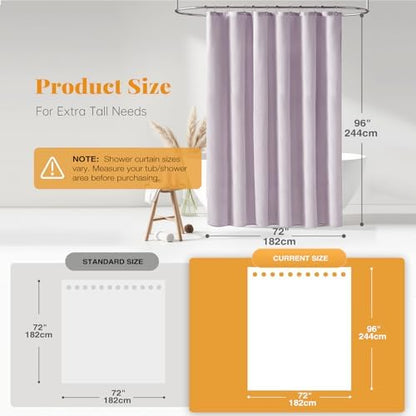 BTTN Extra Long Linen Textured Waterproof Shower Curtain, 72x96, Lavender