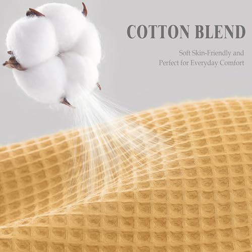 Waffle Weave Shower Curtain Heavyweight Cotton Fabric Gold 72Wx72L