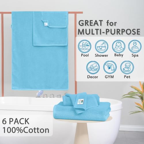 VOOVA & MOVAS Bath Towels 4PC, 100% Cotton, 30x56 in, Ocean Blue