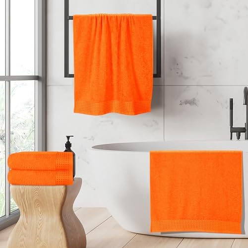 GLAMBURG Ultra Soft 4 Pack Oversized Bath Towel Set 27x54 inches, 100% Cotton Bath Towels, Highly Absorbant Compact Quickdry & Lightweight Towel, Ideal for Gym Travel Camp Pool - Orange
