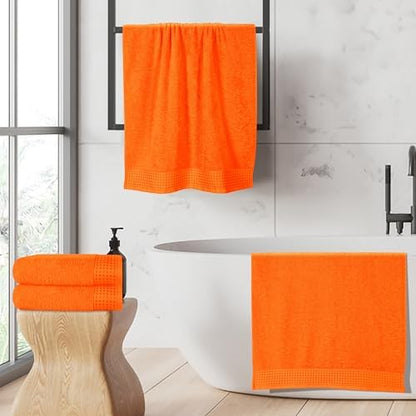 GLAMBURG Ultra Soft 4 Pack Oversized Bath Towel Set 27x54 inches, 100% Cotton Bath Towels, Highly Absorbant Compact Quickdry & Lightweight Towel, Ideal for Gym Travel Camp Pool - Orange