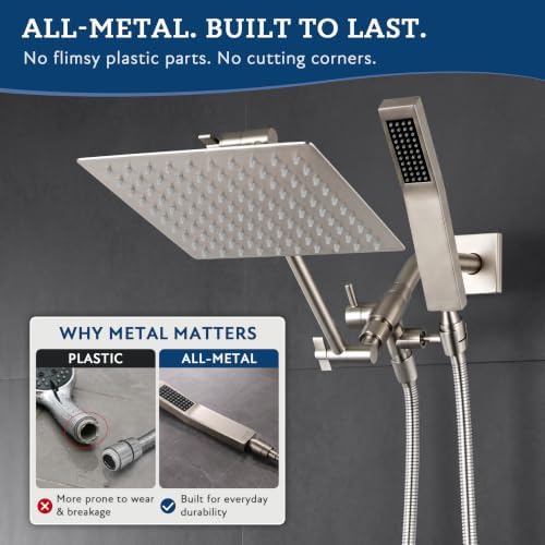 G-Promise All Metal 8" Rain Shower Head with Handheld for Bathroom Upgrade