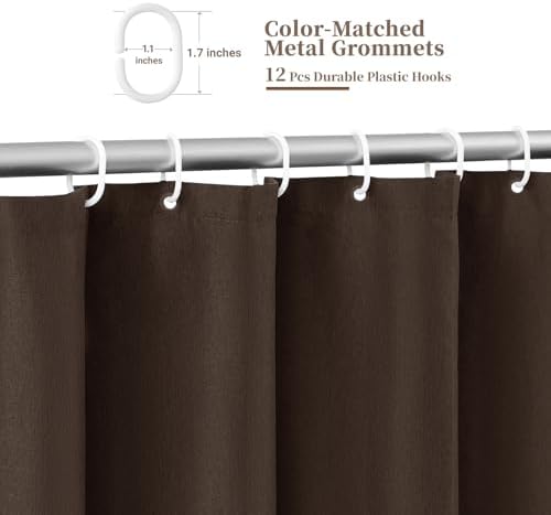 BTTN Brown Boho Scalloped Linen Textured Cloth Shower Curtain Set, 72x72