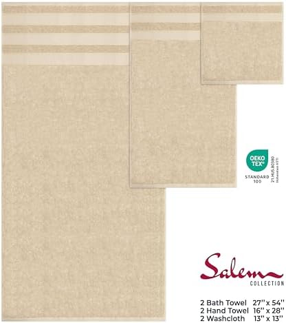 American Soft Linen Salem Turkish Bath Towel Set, 100% Cotton 600 GSM 6 Piece Towels for Bathroom, 2 Bath Towels 2 Hand Towels 2 Washcloths, Beige