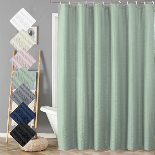 Aiyufeng Moga Extra Long Sage Green Shower Curtain 96 Inch Long, Embossed Texture Fabric Bathroom Shower Curtain, Large Hotel Bath Curtain with 12 Holes, 72Wx96H, Sage Green