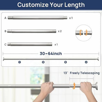 ENJOYBASICS 1" Nickel Shower Curtain Rod, 30-64" Adjustable, Secure Tension