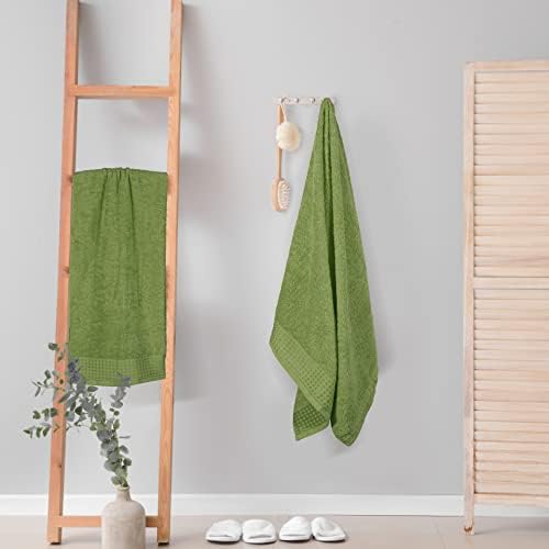 GLAMBURG 100% Cotton 2 Pack Oversized Bath Towel Set 28x55 Inches, Ultra Soft Highly Absorbant Compact Quickdry & Lightweight Large Bath Towels, Ideal for Gym Travel Camp Pool - Kiwi Green