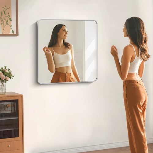 DESBING 30" x 30"Bathroom Mirror, Silver Wall Mirror with Metal Frame, Decorative Rectangular Vanity Mirror for Bedroom Bathroom Living Room Entryway (Horizontal/Vertical)