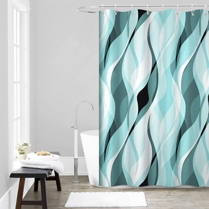 Teal Striped Shower Curtain with Hooks for Bathroom 60x72 Inch