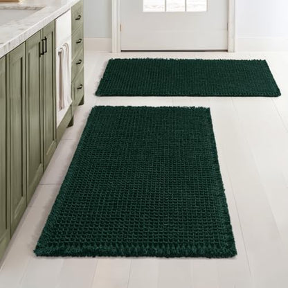 MIULEE Set of 2 Waffle Bathroom Rugs Boho Bath Mat Dark Green 18x30 Inch