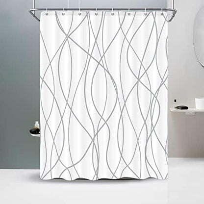 Striped Shower Curtain for Bathroom, Grey White, 60" W x 72" L