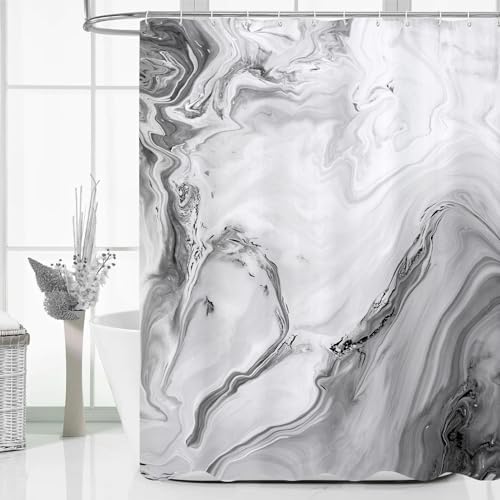 Grey Marble Fabric Shower Curtain, Abstract Watercolor, 72 x 72 Inches